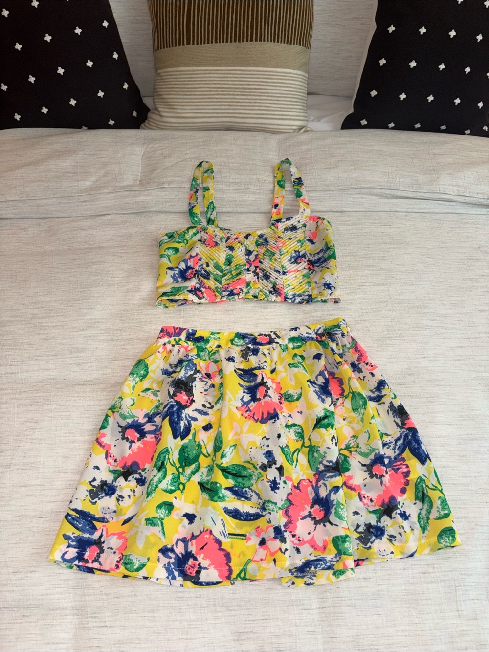 Paper Crane Yellow Multi Floral Bandeau Crop Top & Skirt Set